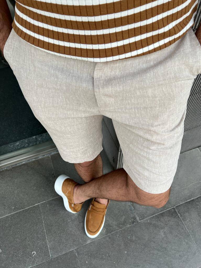 HolloMen Summer Casual Beige Linen Shorts. - Image 4