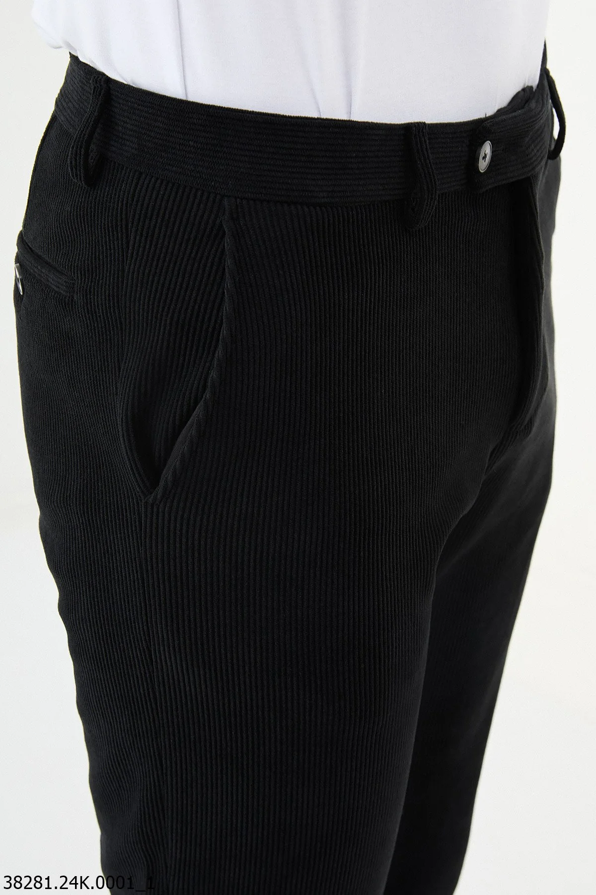 HolloMen Black Corduroy Slim-Fit Dress Pants.