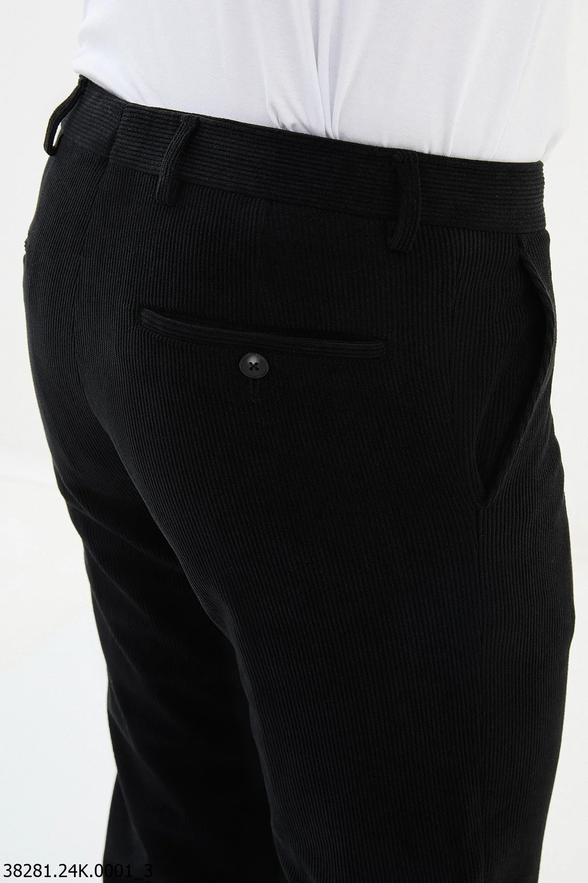 HolloMen Black Corduroy Slim-Fit Dress Pants. - Image 3