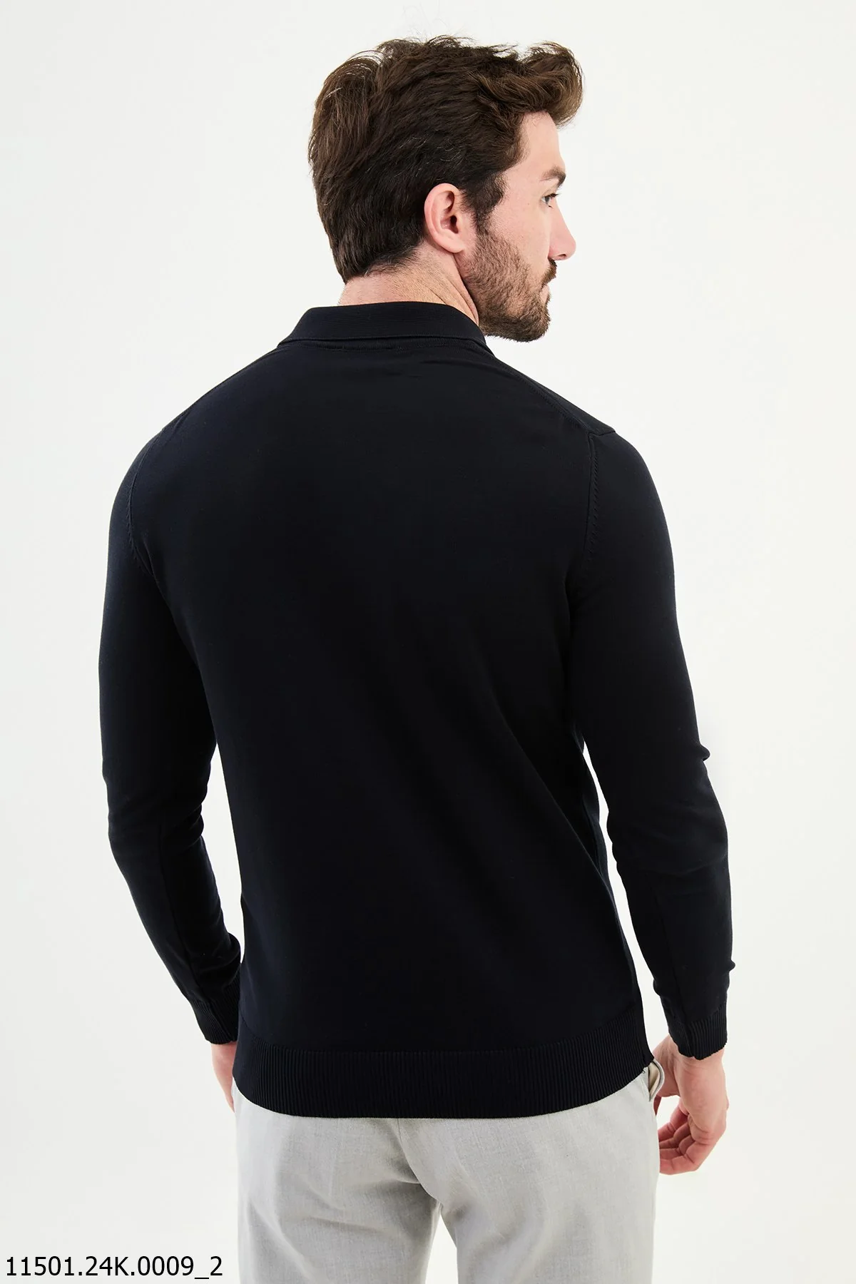 HolloMen Navy Blue Long-Sleeve Polo Sweater. - Image 3
