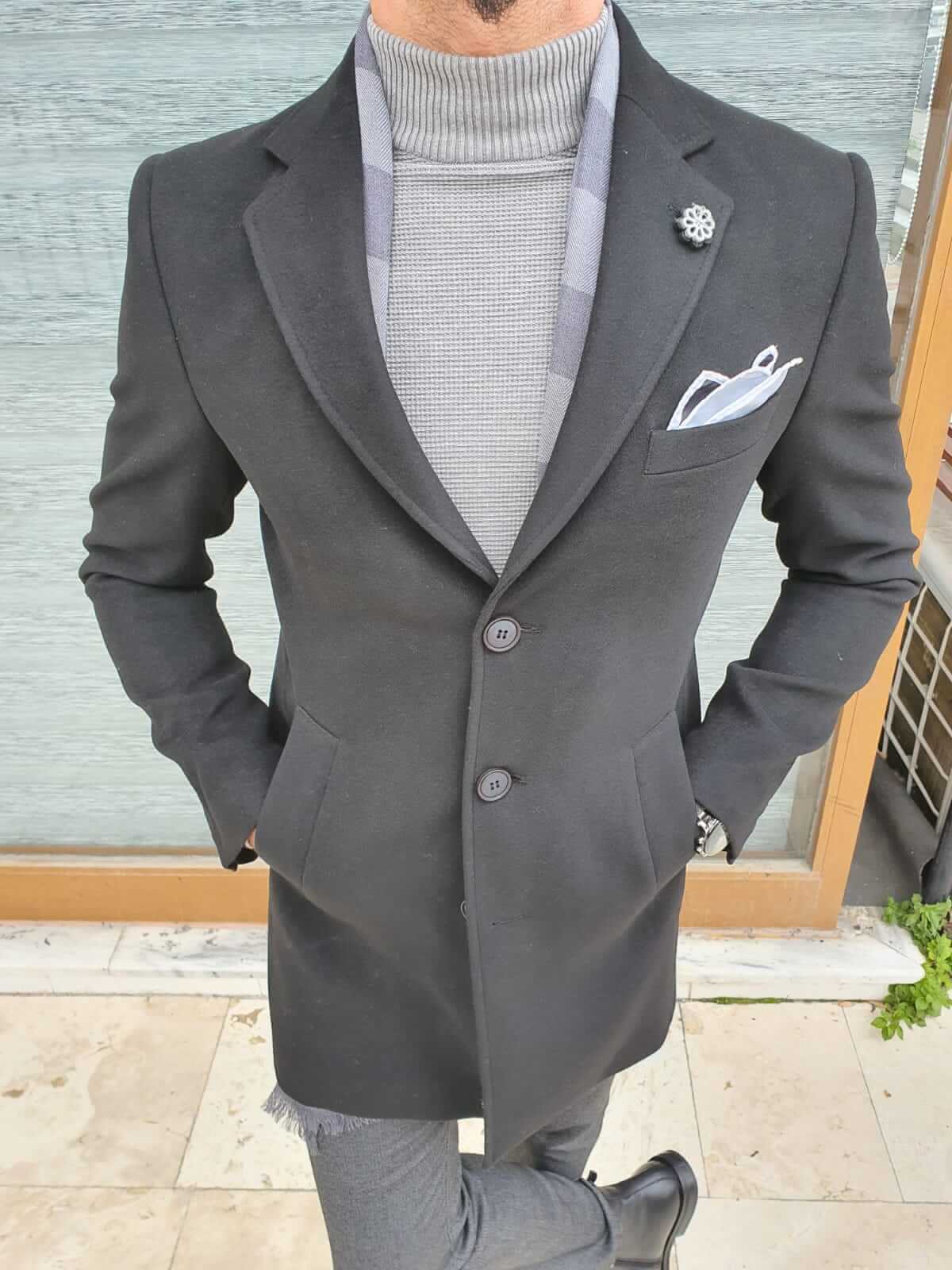 HolloMen Black Wool Coat - Image 3