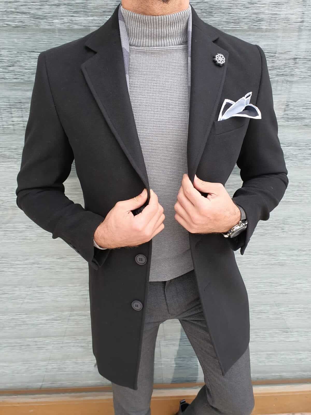 HolloMen Black Wool Coat - Image 5