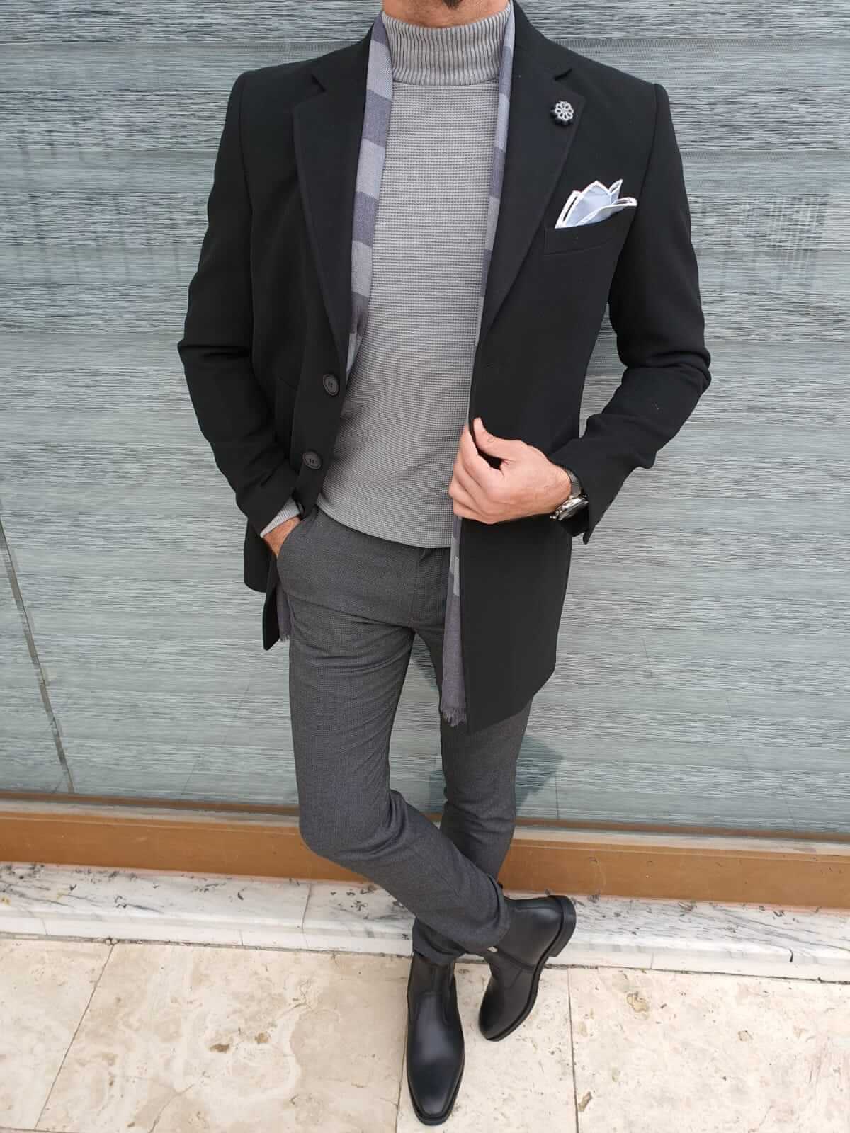 HolloMen Black Wool Coat - Image 6