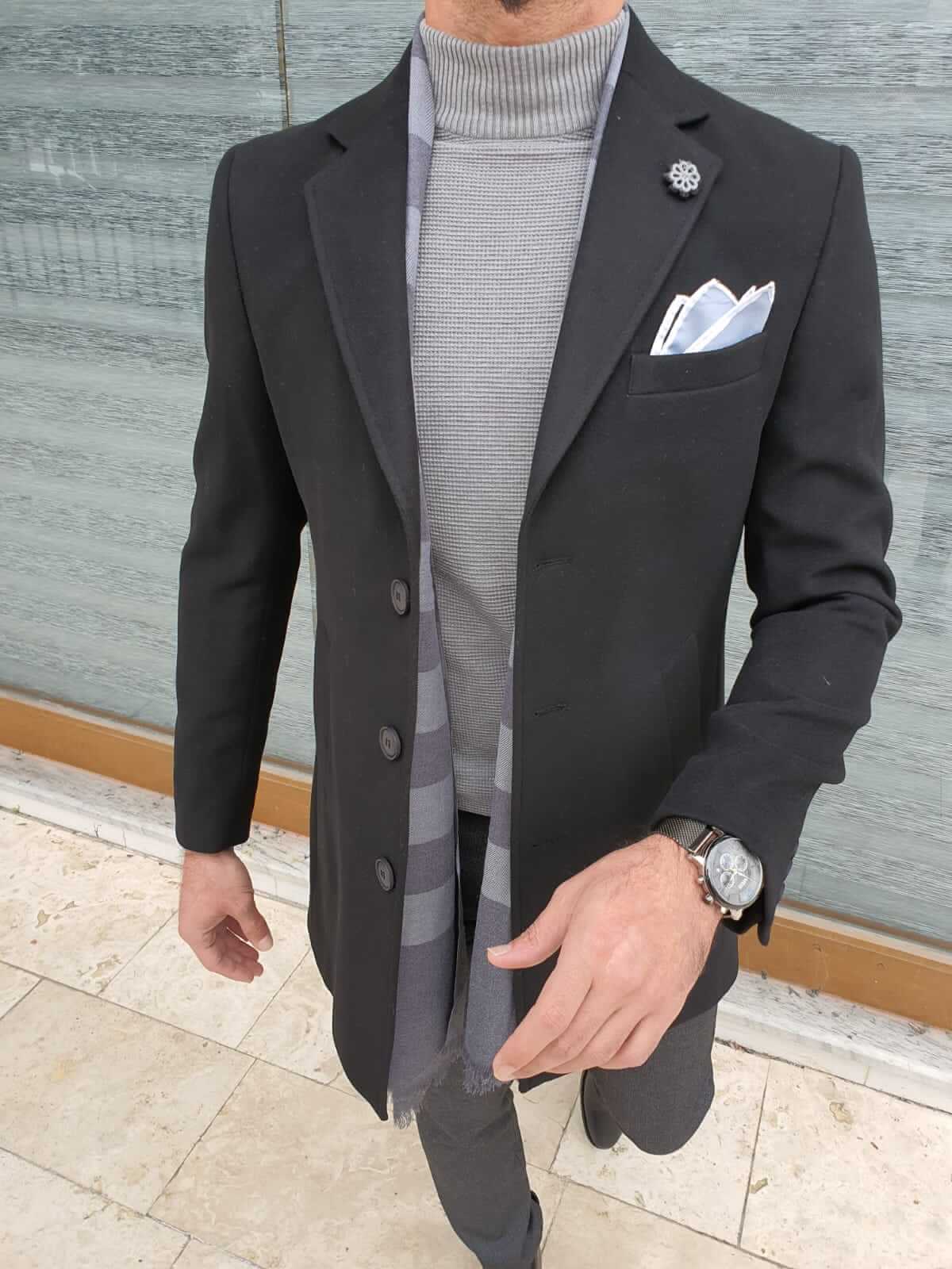 HolloMen Black Wool Coat - Image 7