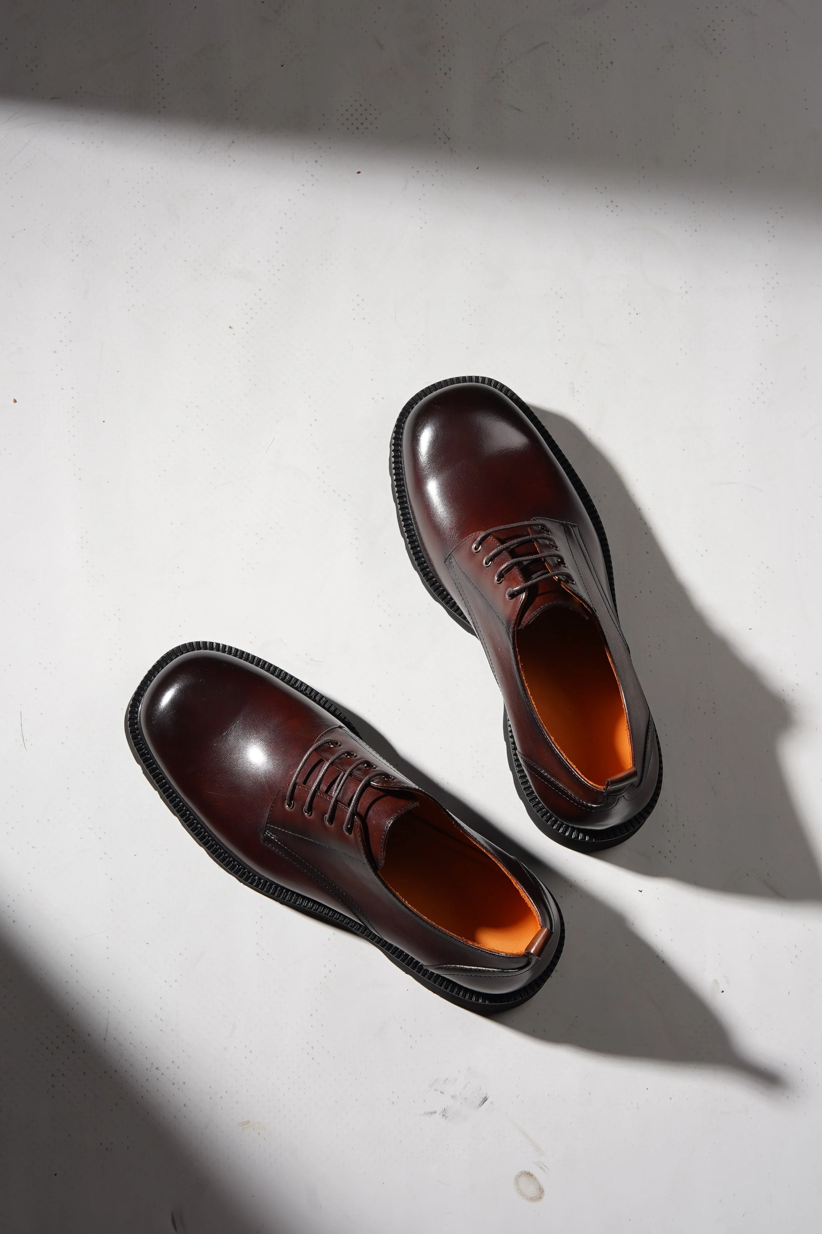 HolloMen Brown Chunky Sole Leather Derby Shoes. - Image 2