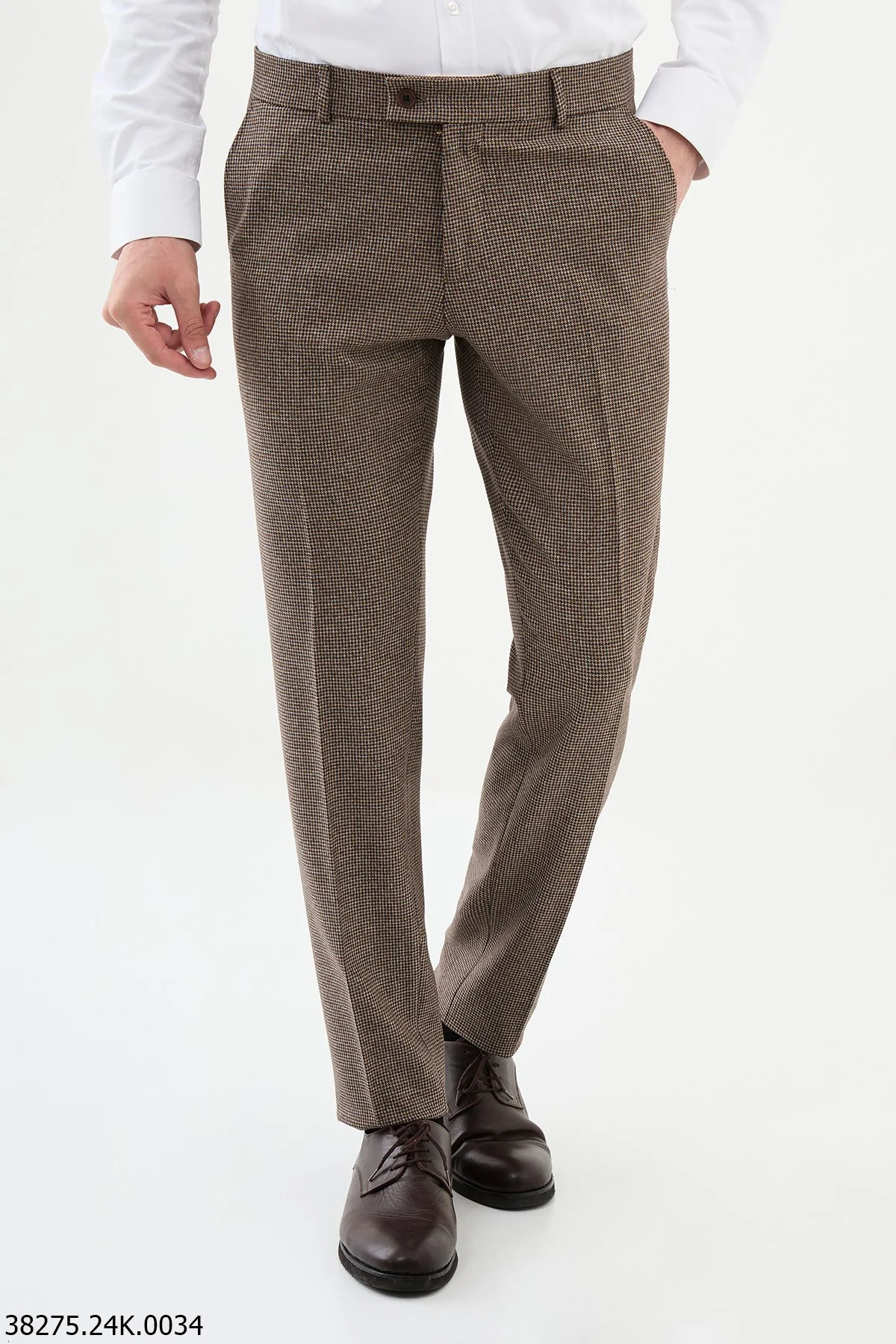 HolloMen Brown Classic Houndstooth Checkered Trousers. - Image 2
