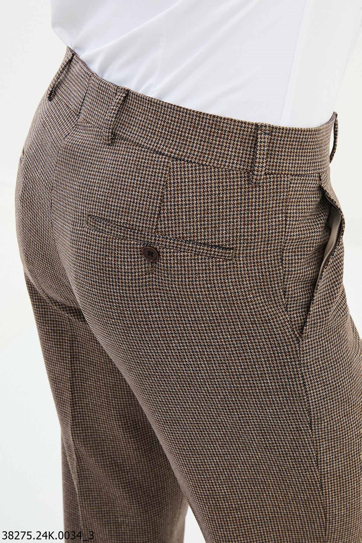 HolloMen Brown Classic Houndstooth Checkered Trousers. - Image 4