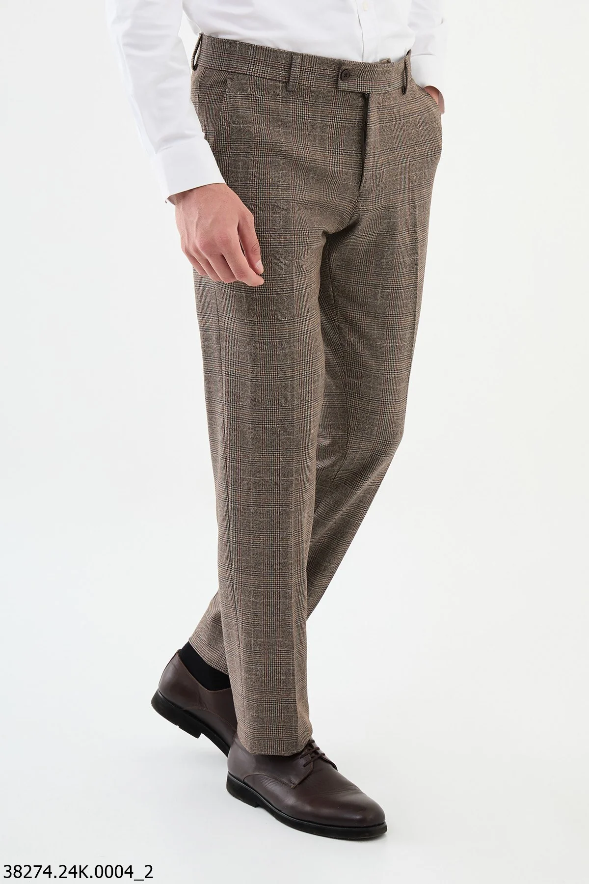 HolloMen Brown Plaid Slim-Fit Formal Trousers - Image 3