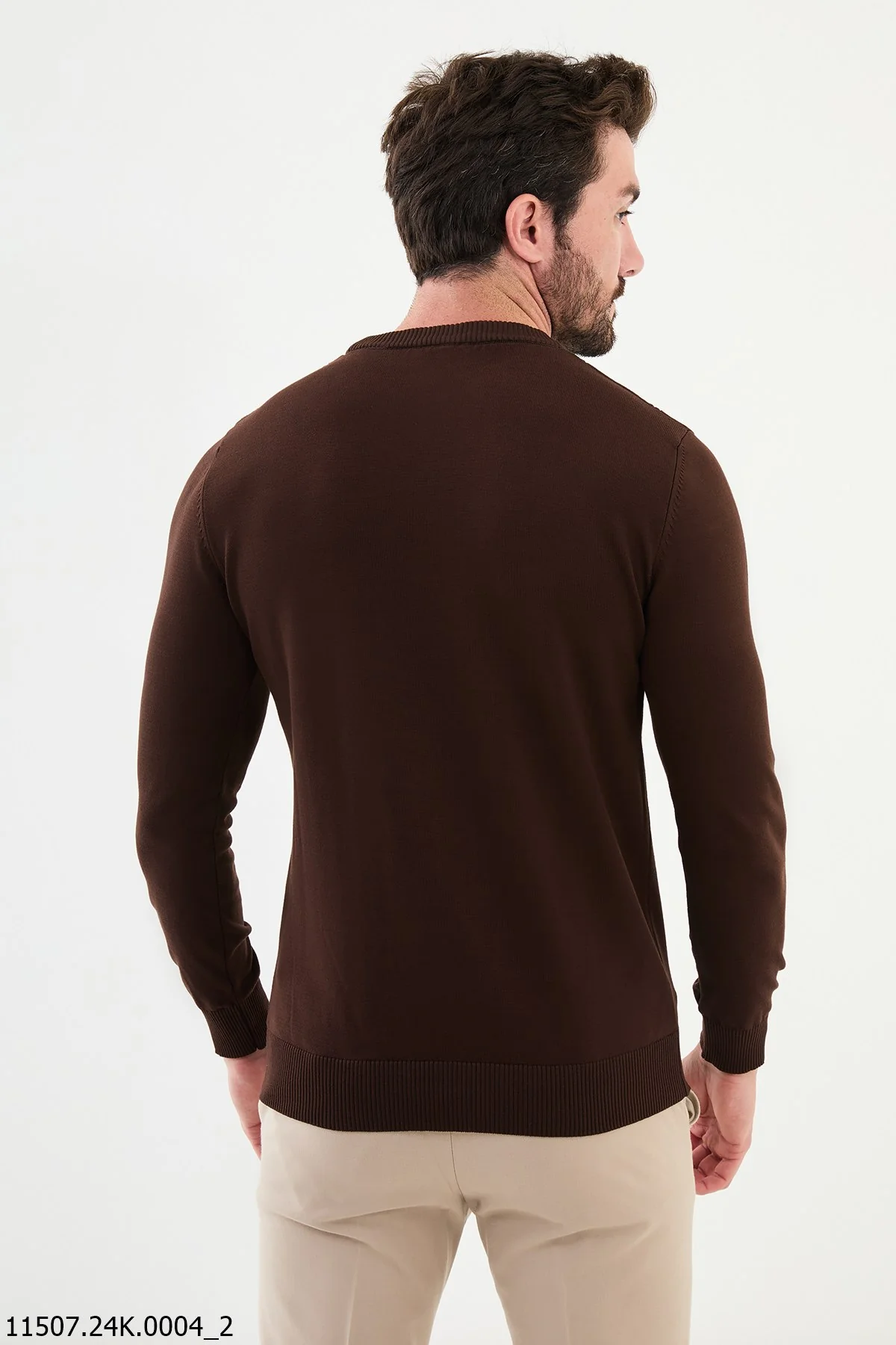 HolloMen Brown Ribbed Crew Neck Sweater. - Image 3