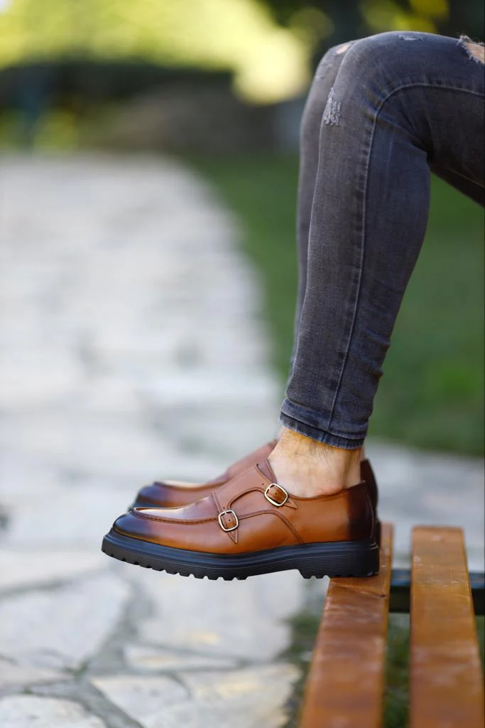 Vienna Camel Double Buckle Monk Strap Shoes. - Image 4