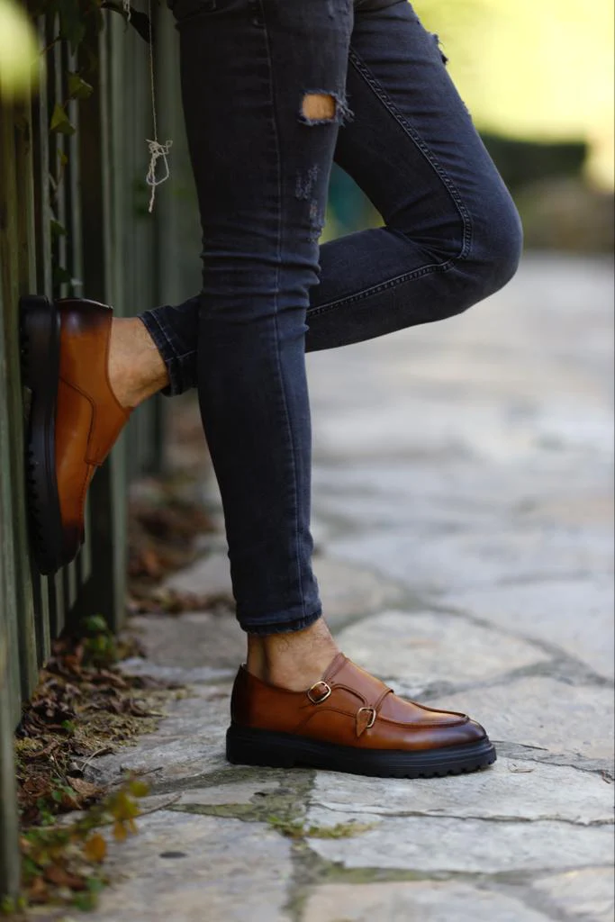 Vienna Camel Double Buckle Monk Strap Shoes. - Image 6