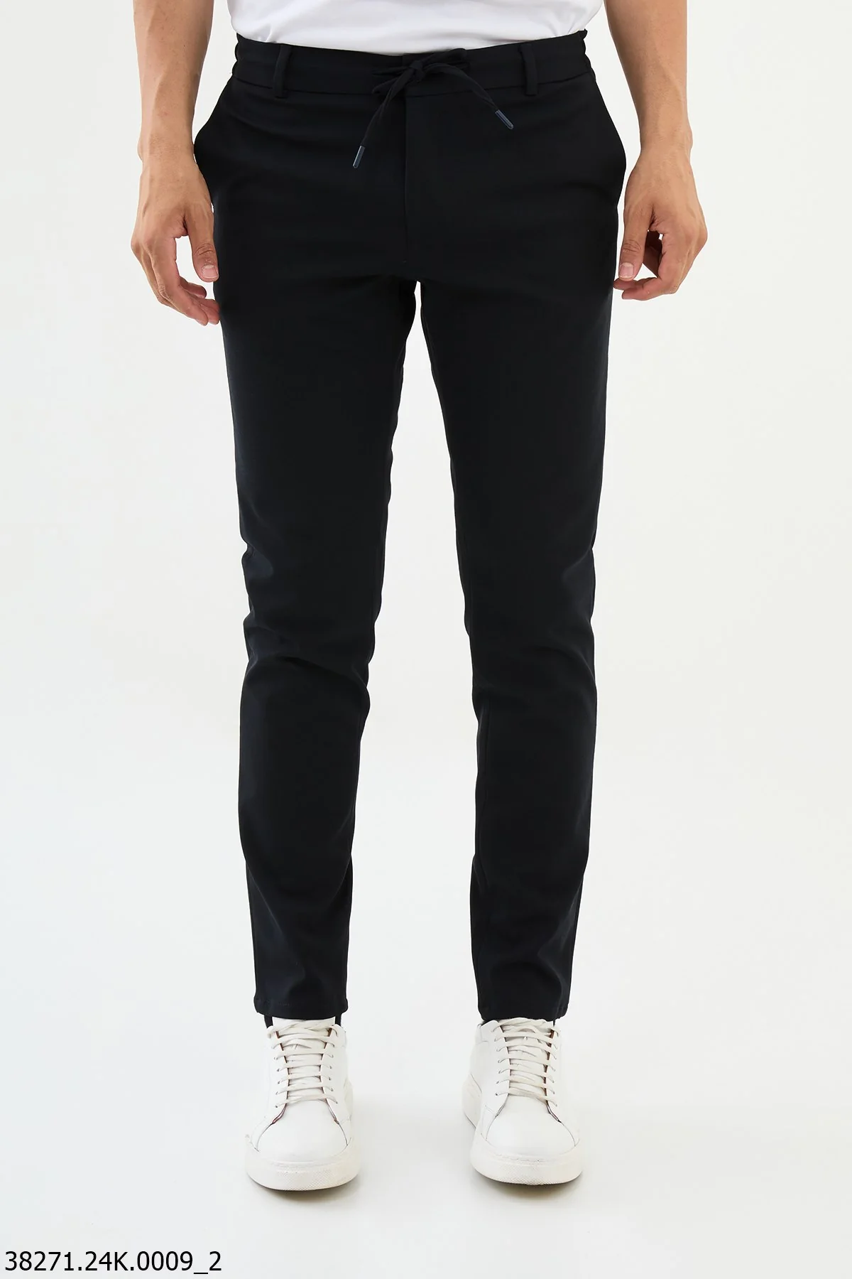 HolloMen Dark Blue Slim-Fit Drawstring Trousers. - Image 2