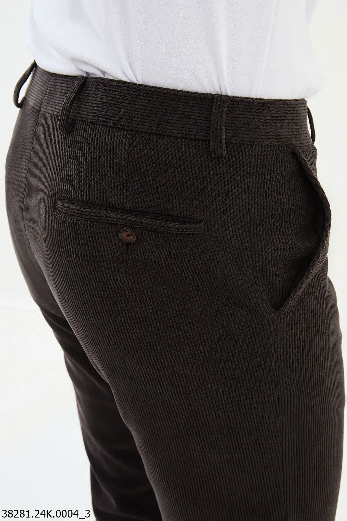 HolloMen Dark Brown Corduroy Slim-Fit Trousers. - Image 3