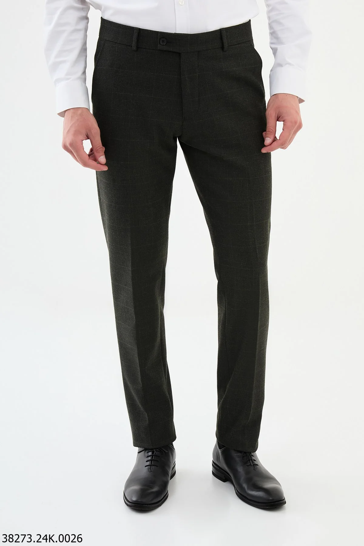 HolloMen Dark Green Checkered Slim-Fit Dress Pants. - Image 2