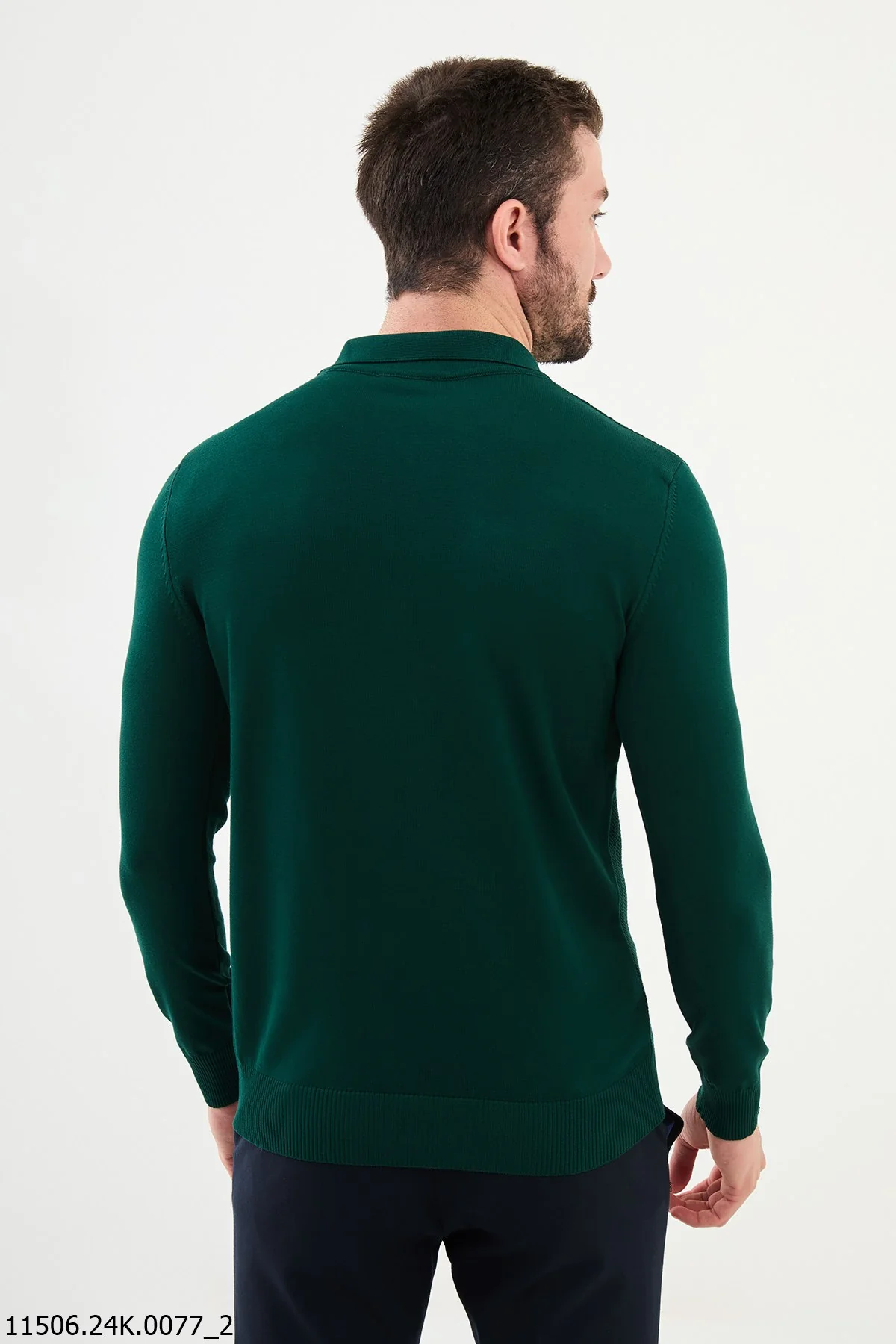 HolloMen Green Ribbed Zip Polo Sweater. - Image 3