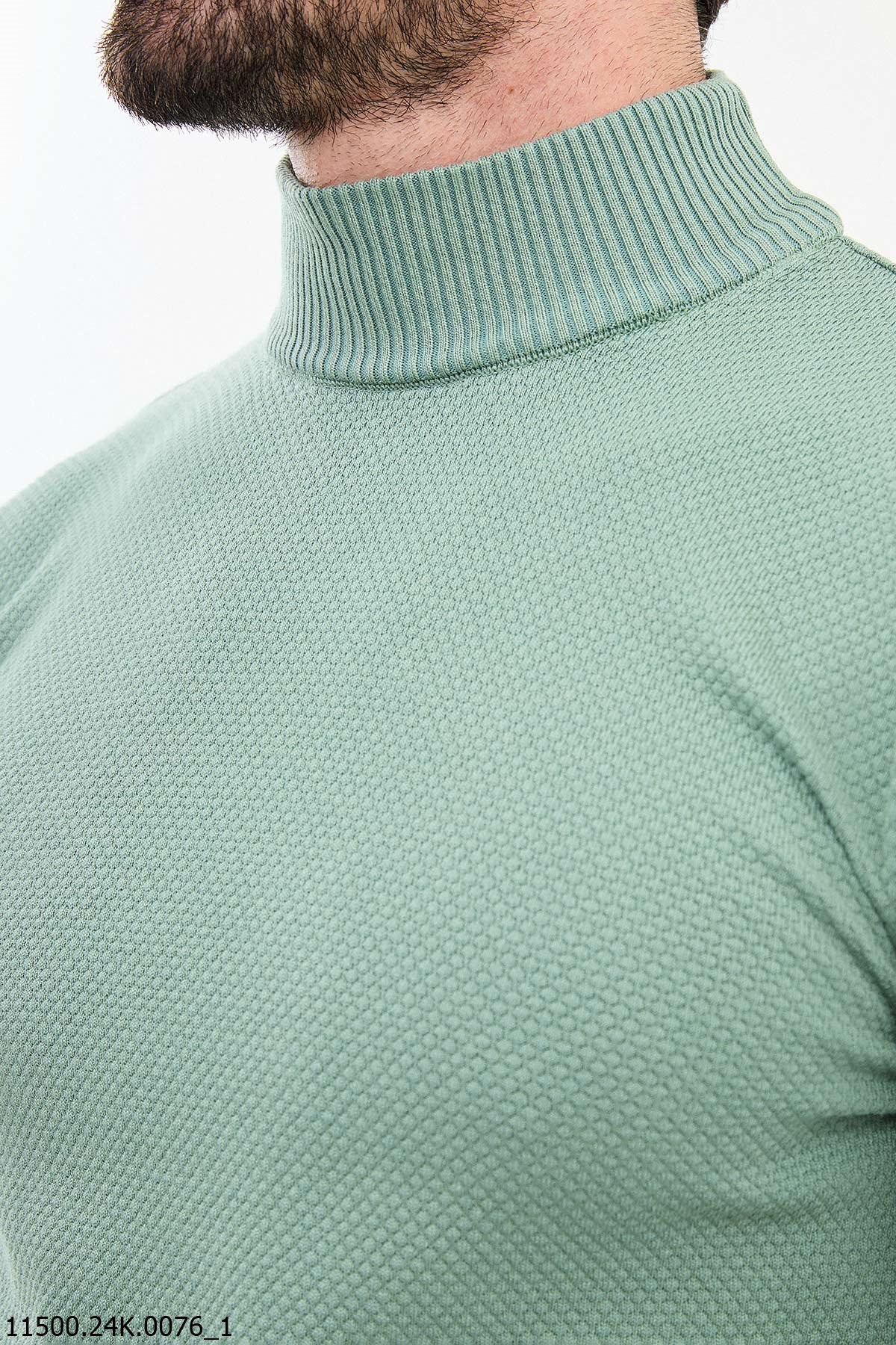 HolloMen Mint Green Textured Turtleneck Sweater. - Image 2