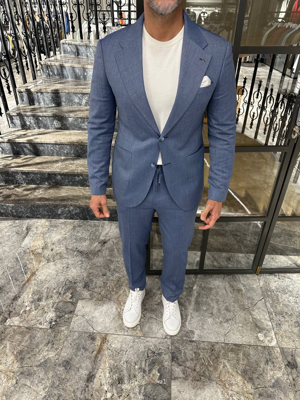 HolloMen Navy Blue Linen Suit - Summer Sophistication - Image 4