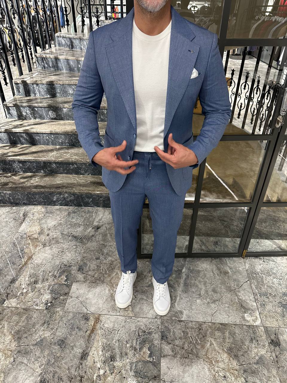 HolloMen Navy Blue Linen Suit - Summer Sophistication - Image 6