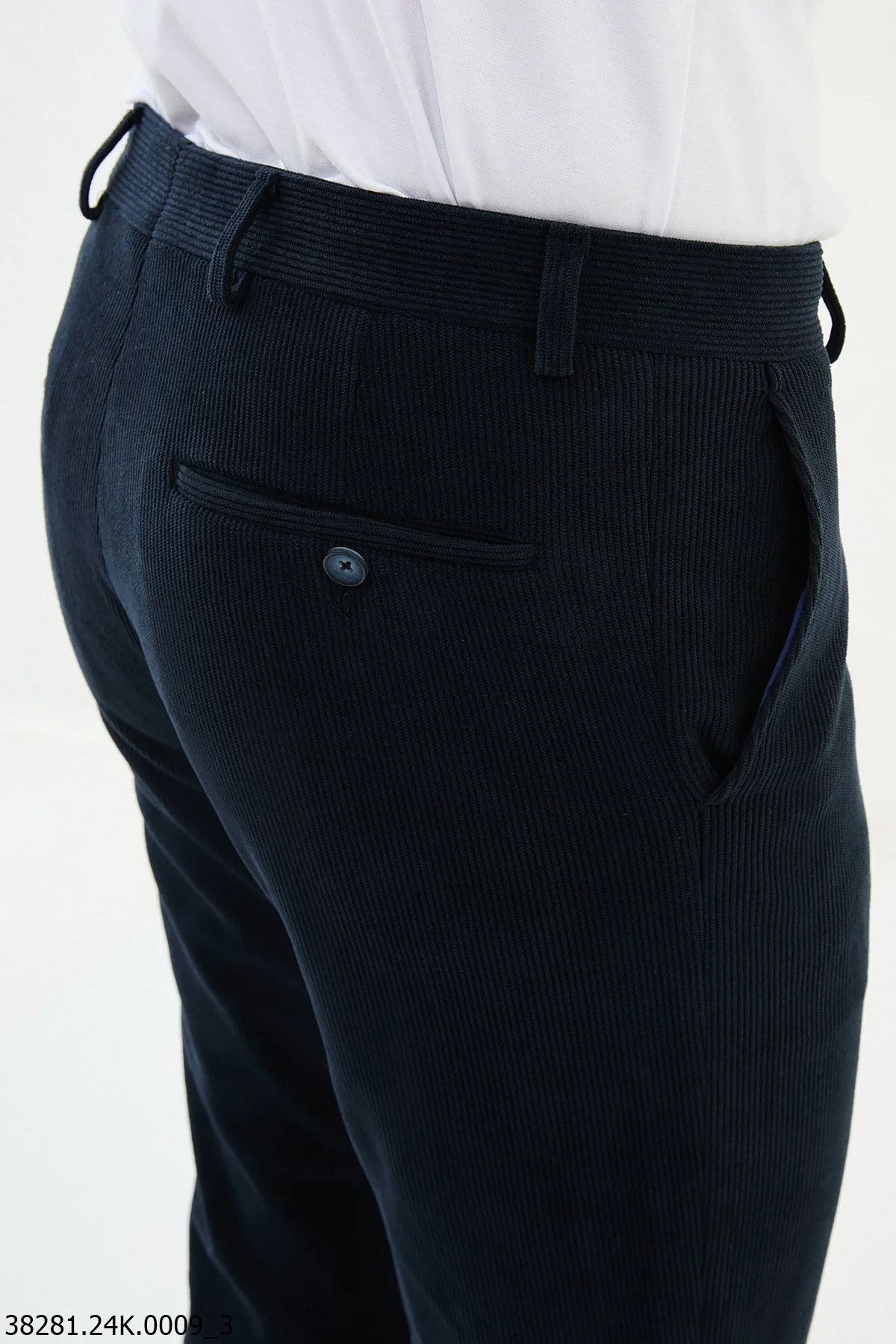 HolloMen Navy Blue Slim-Fit Ribbed Corduroy Pants. - Image 4