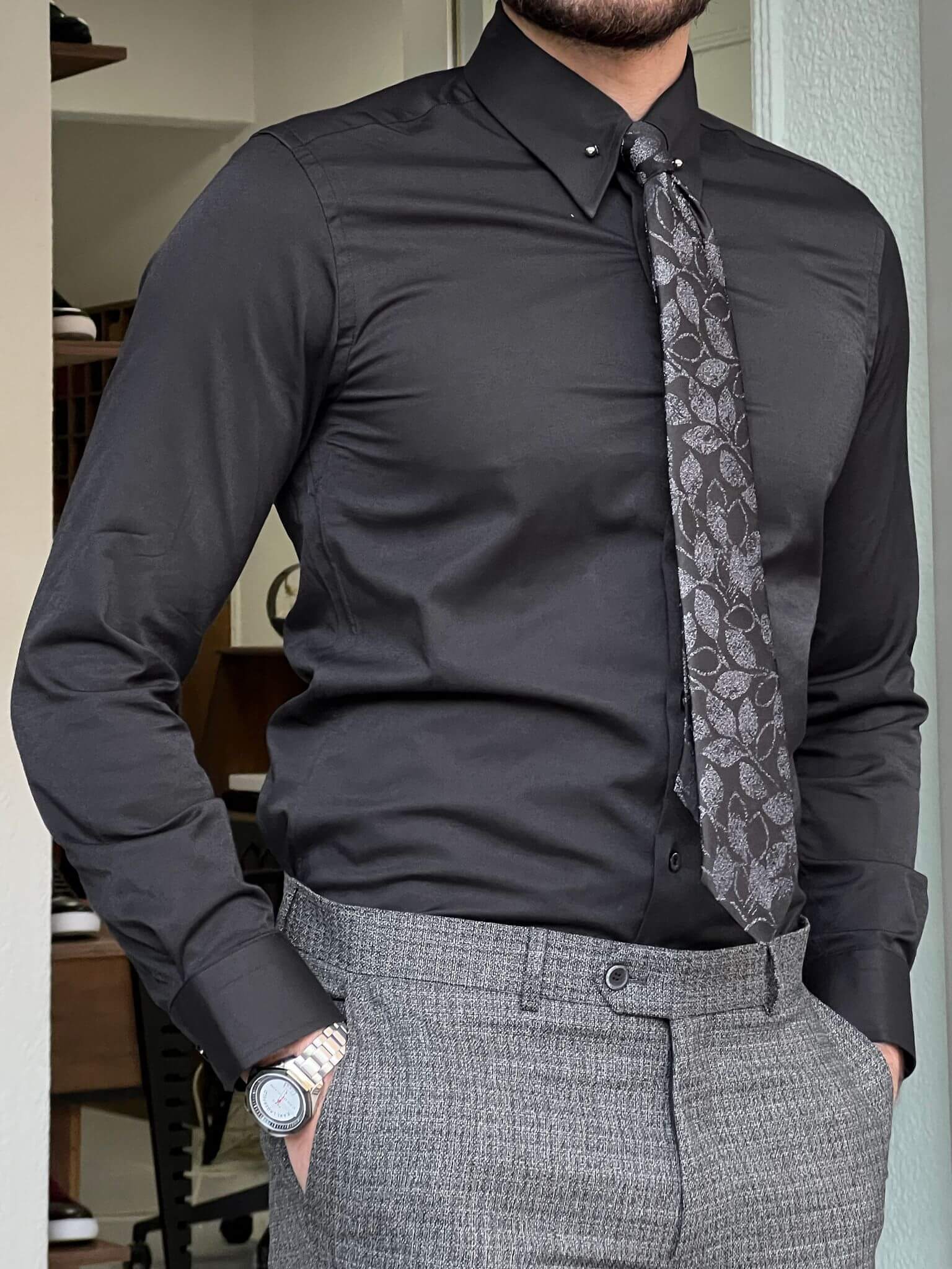 HolloMen Needle Collar Black Shirt - Image 3