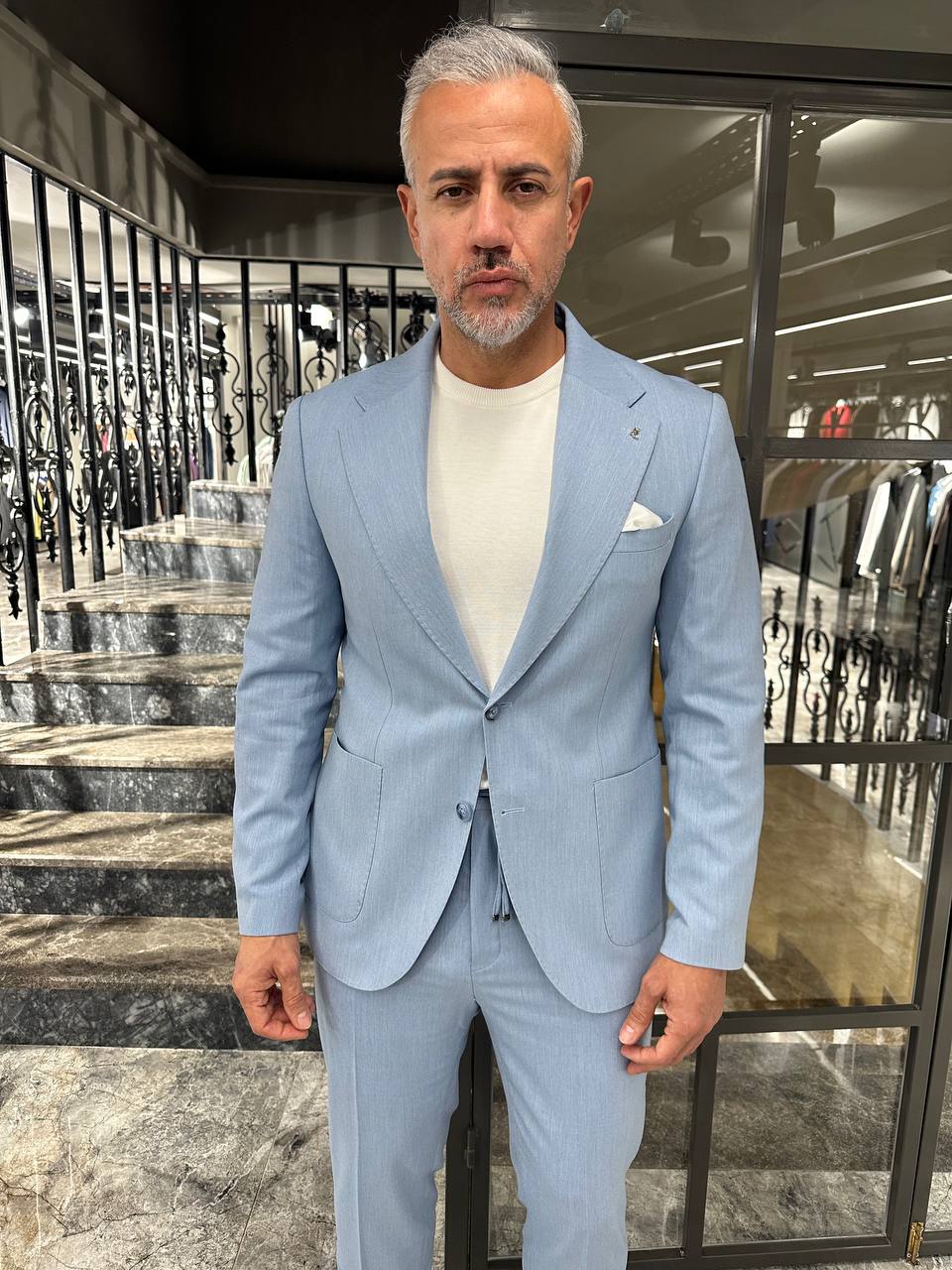 HolloMen Sky Blue Linen Suit - Image 3
