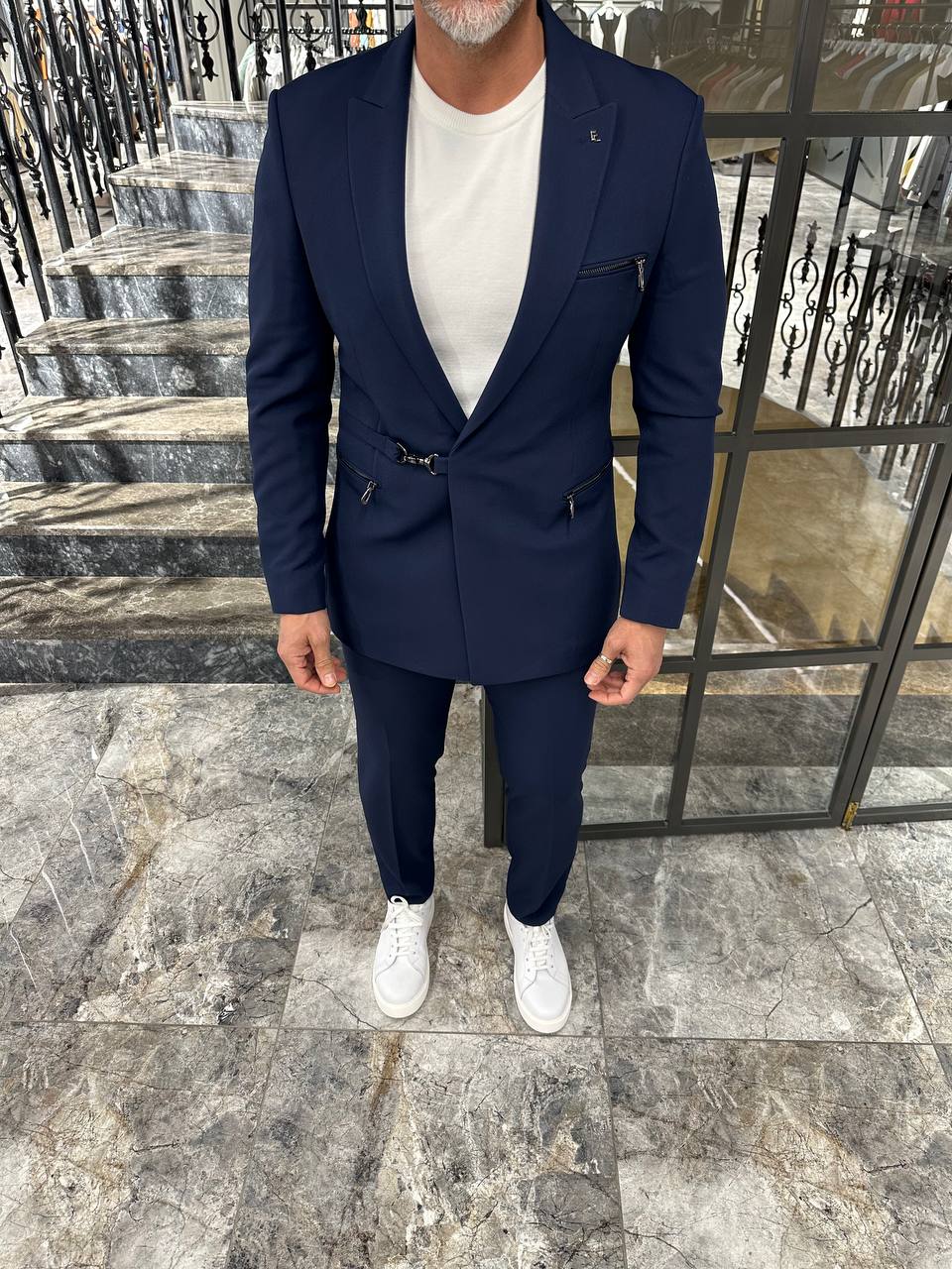 HolloMen Slim Fit Navy Blue Suit with Buckle Closure - Image 5