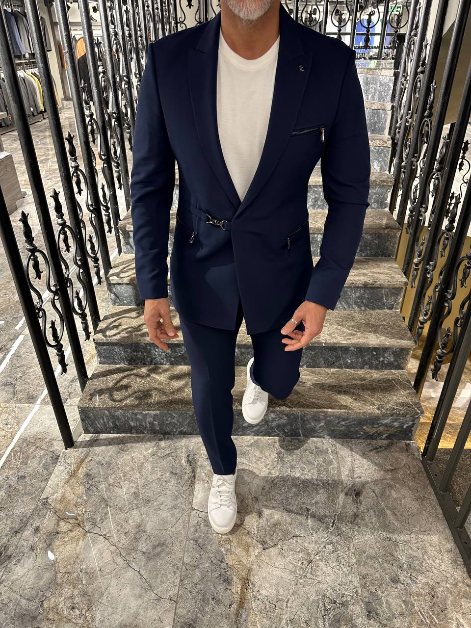 HolloMen Slim Fit Navy Blue Suit with Buckle Closure - Image 8