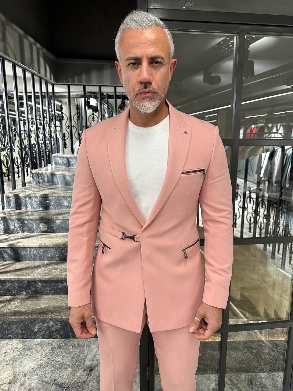HolloMen Slim Fit Pink Statement Suit with Buckle Closure - Image 7