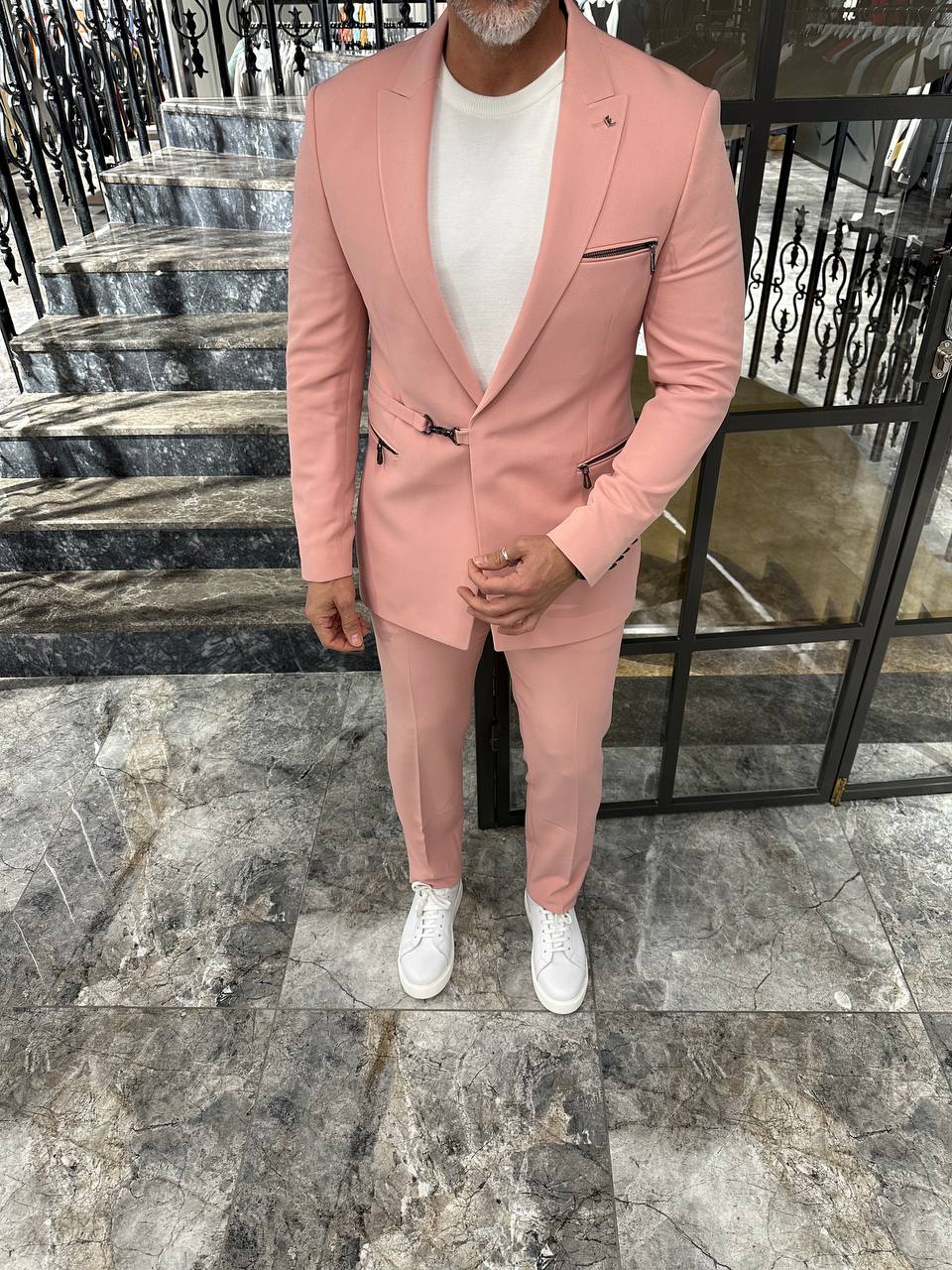 HolloMen Slim Fit Pink Statement Suit with Buckle Closure - Image 8