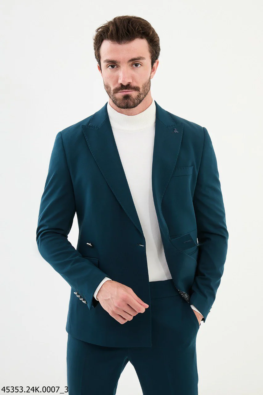 HolloMen Teal Green Single-Breasted Suit. - Image 2