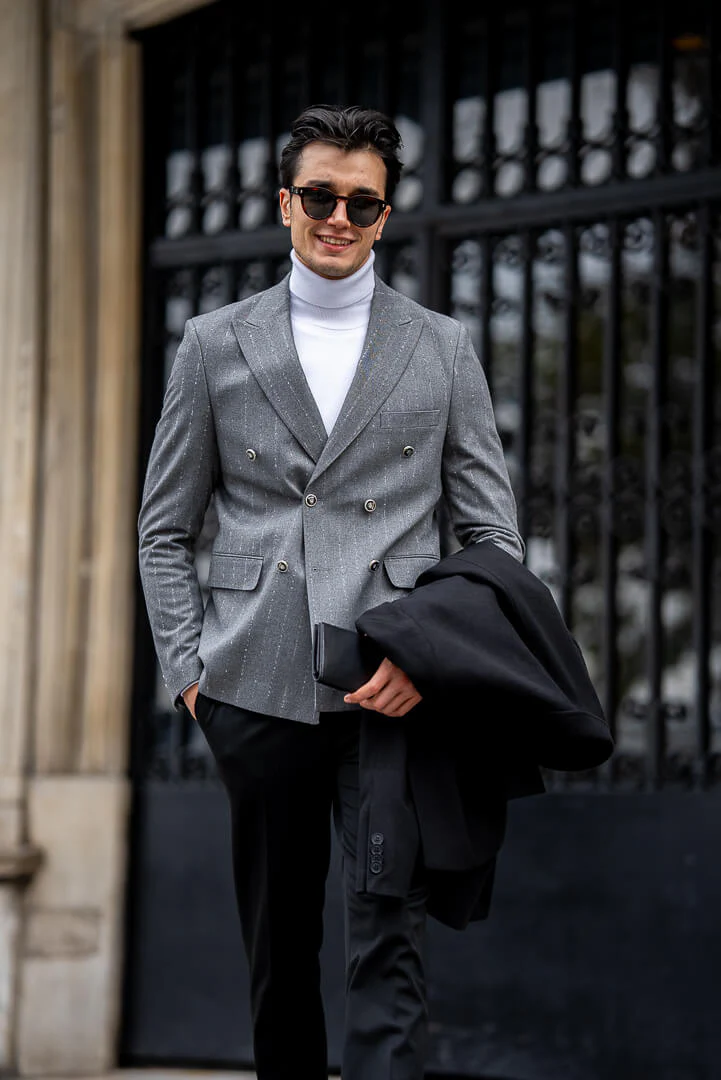HolloMen's Gray Double-Breasted Jacket - Image 3