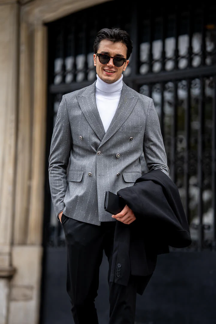HolloMen's Gray Double-Breasted Jacket - Image 4