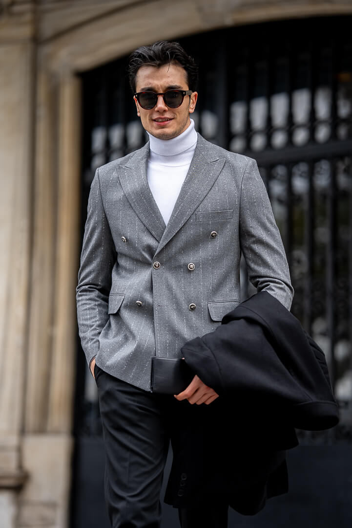 HolloMen's Gray Double-Breasted Jacket - Image 5