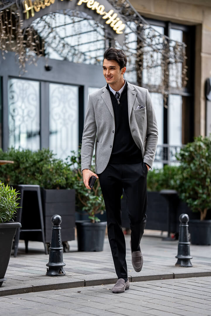HolloMen's Gray Tailored Men's Jacket - Image 5