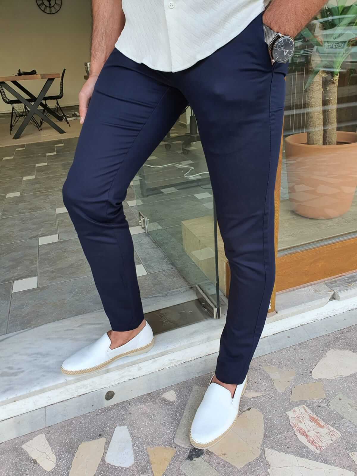 Kenz Slim Fit Navy Blue Pants for Men - Image 4