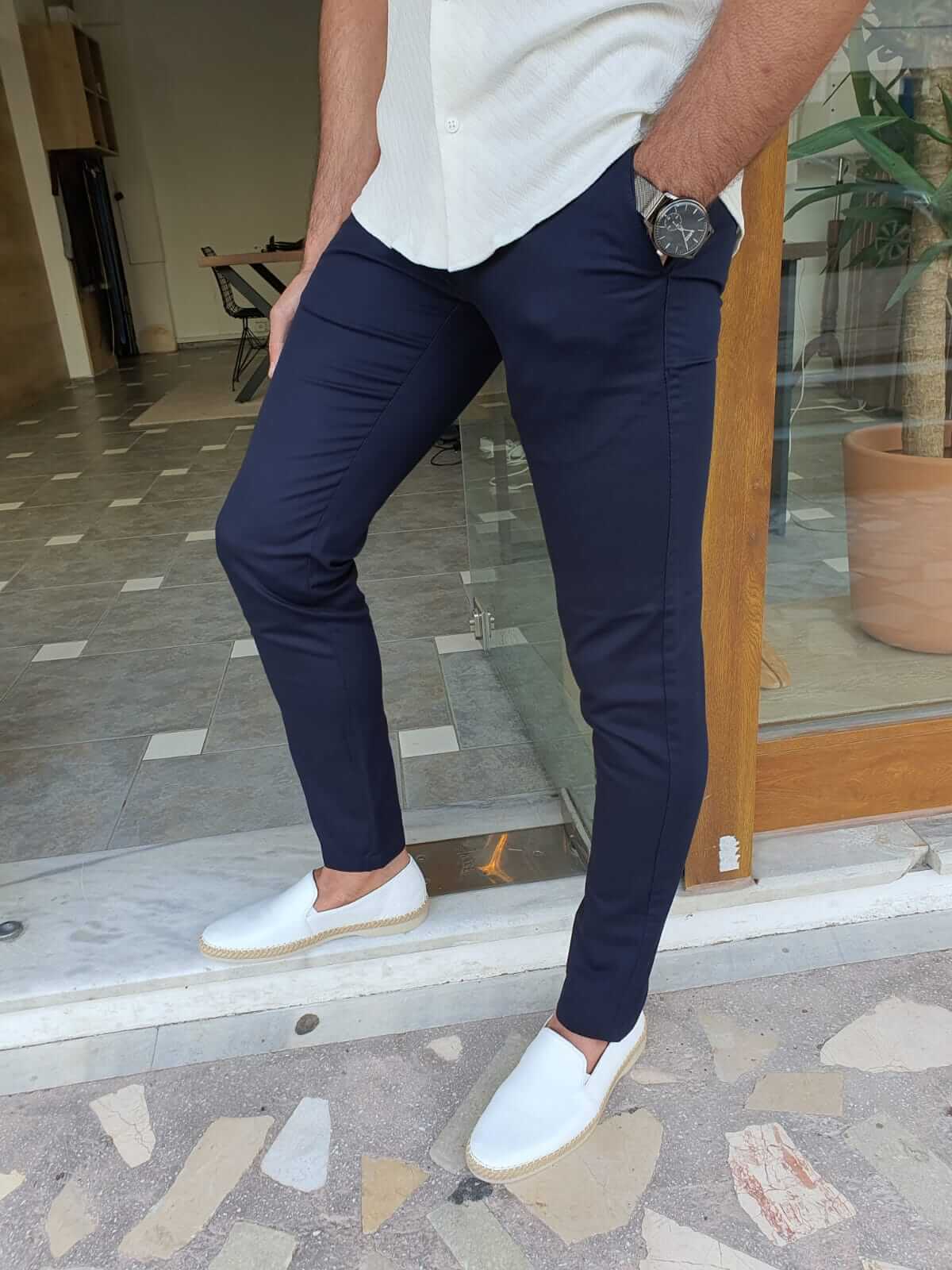 Kenz Slim Fit Navy Blue Pants for Men - Image 5