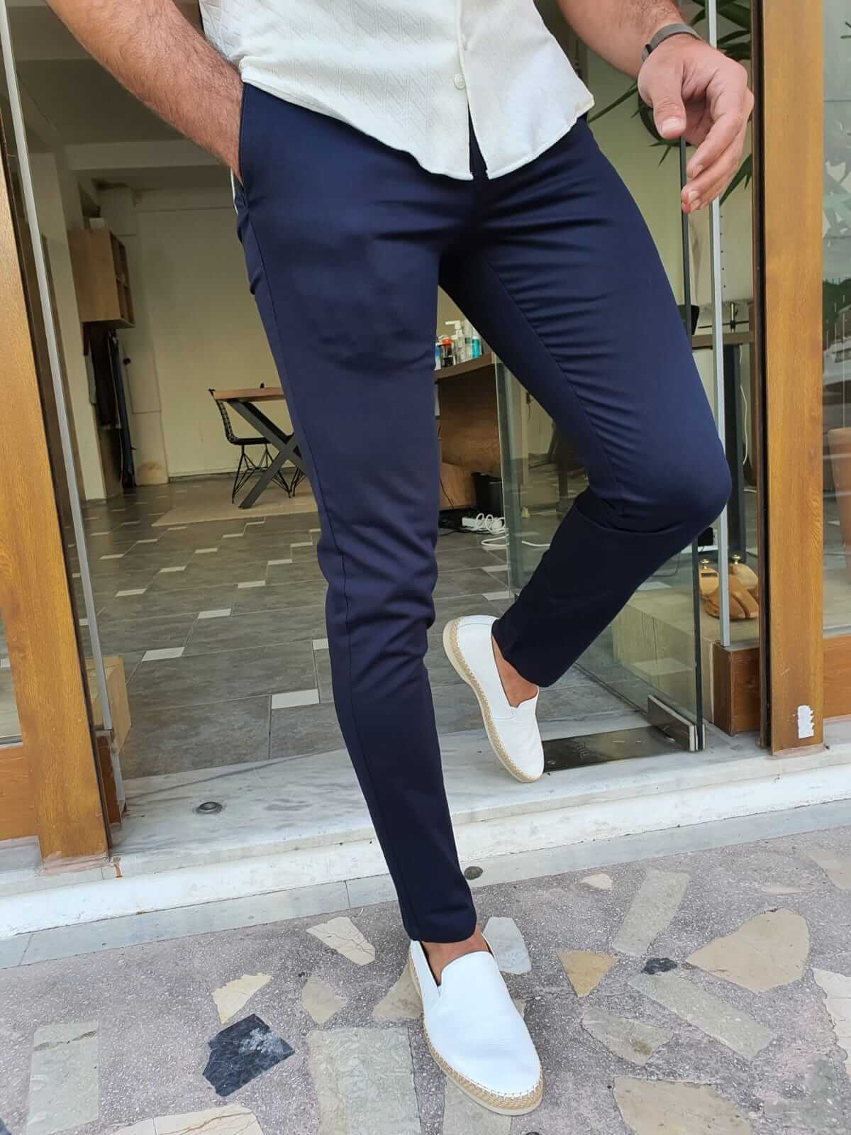 Kenz Slim Fit Navy Blue Pants for Men - Image 6