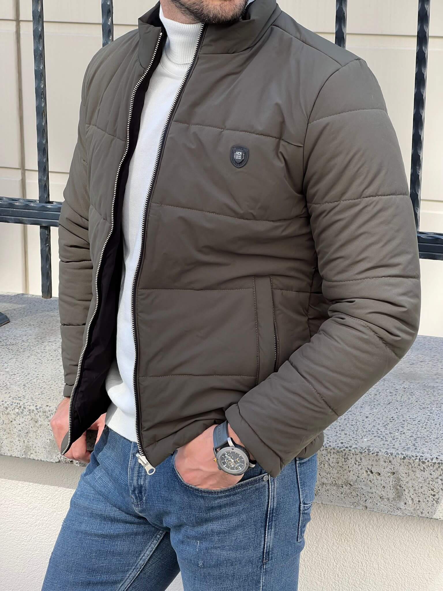 Khaki/Black Goosedown Coat - Image 5