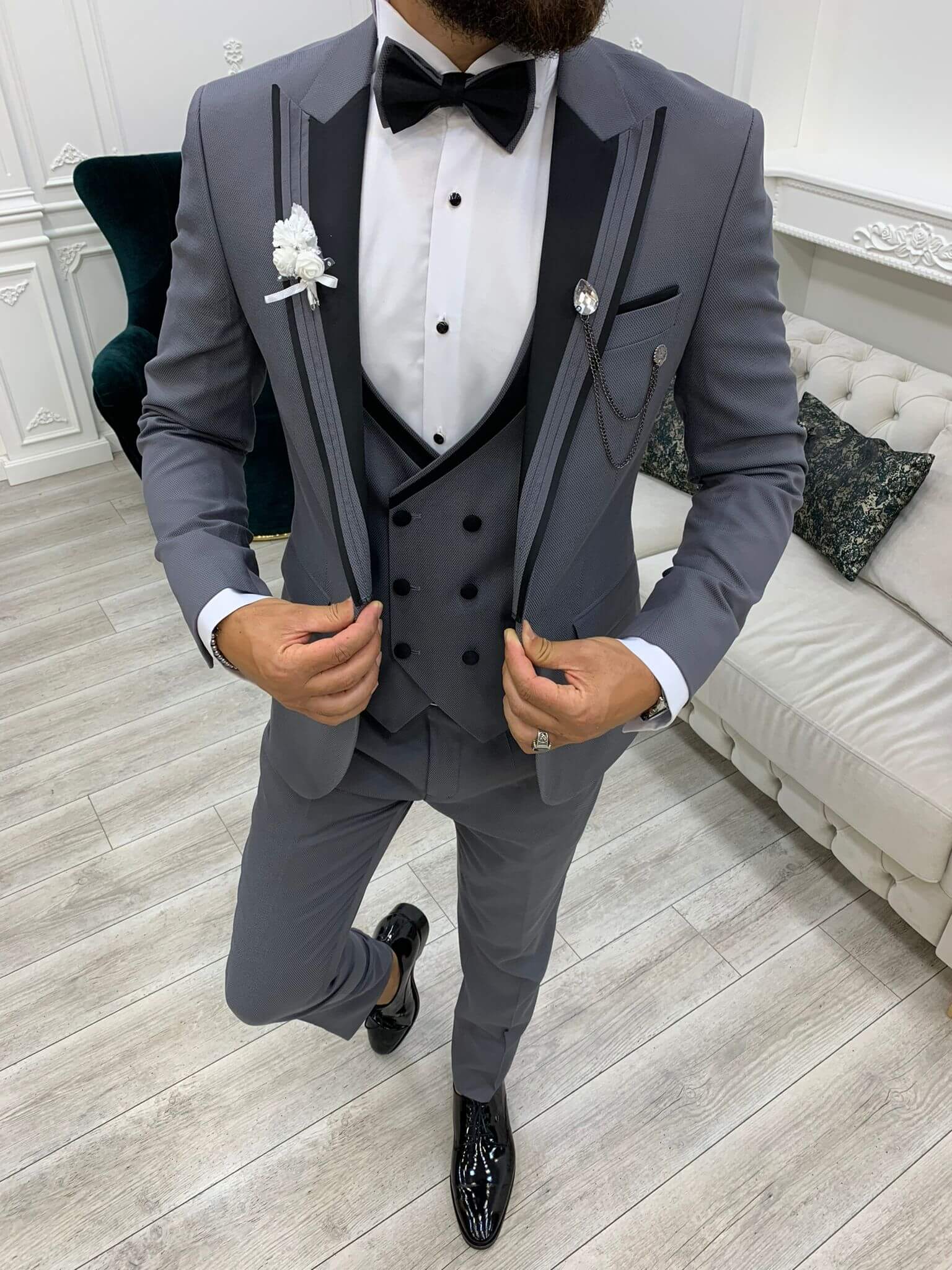 Khulan Slim Fit Grey Tuxedo - Image 2