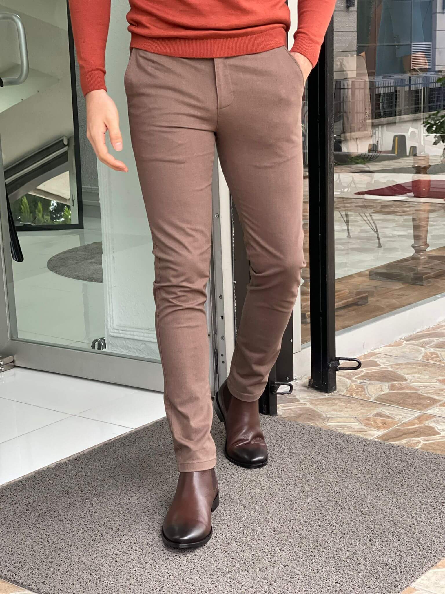 Men’s Slim Fit Light Brown Wool Trousers - Image 4