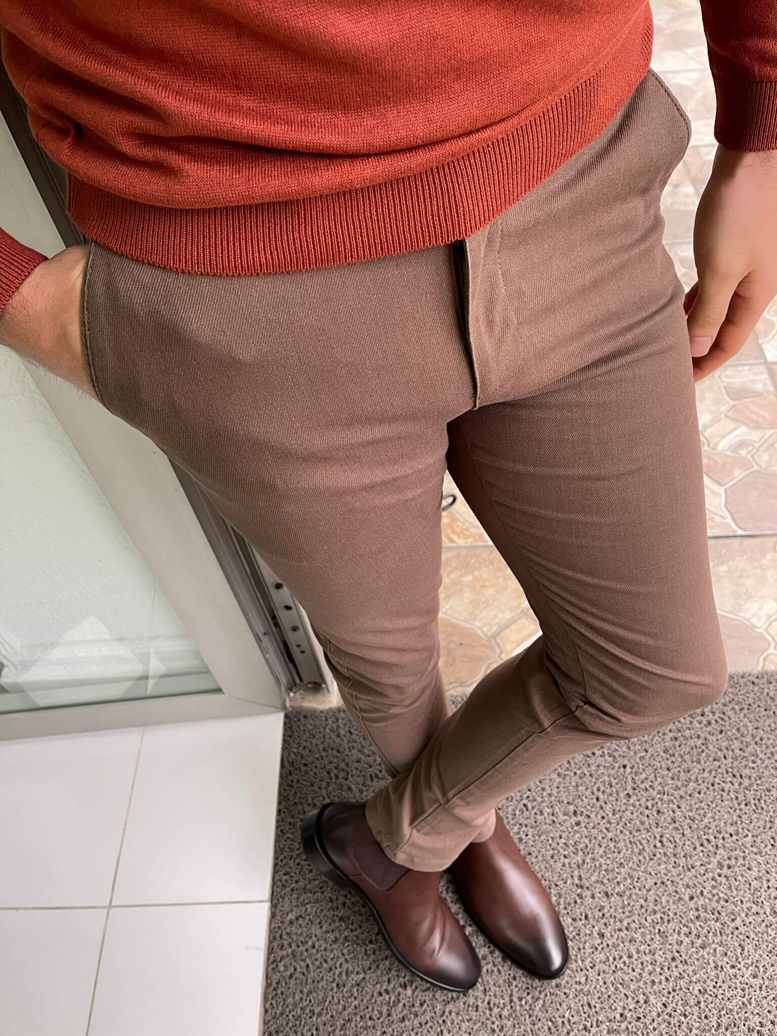 Men’s Slim Fit Light Brown Wool Trousers - Image 6