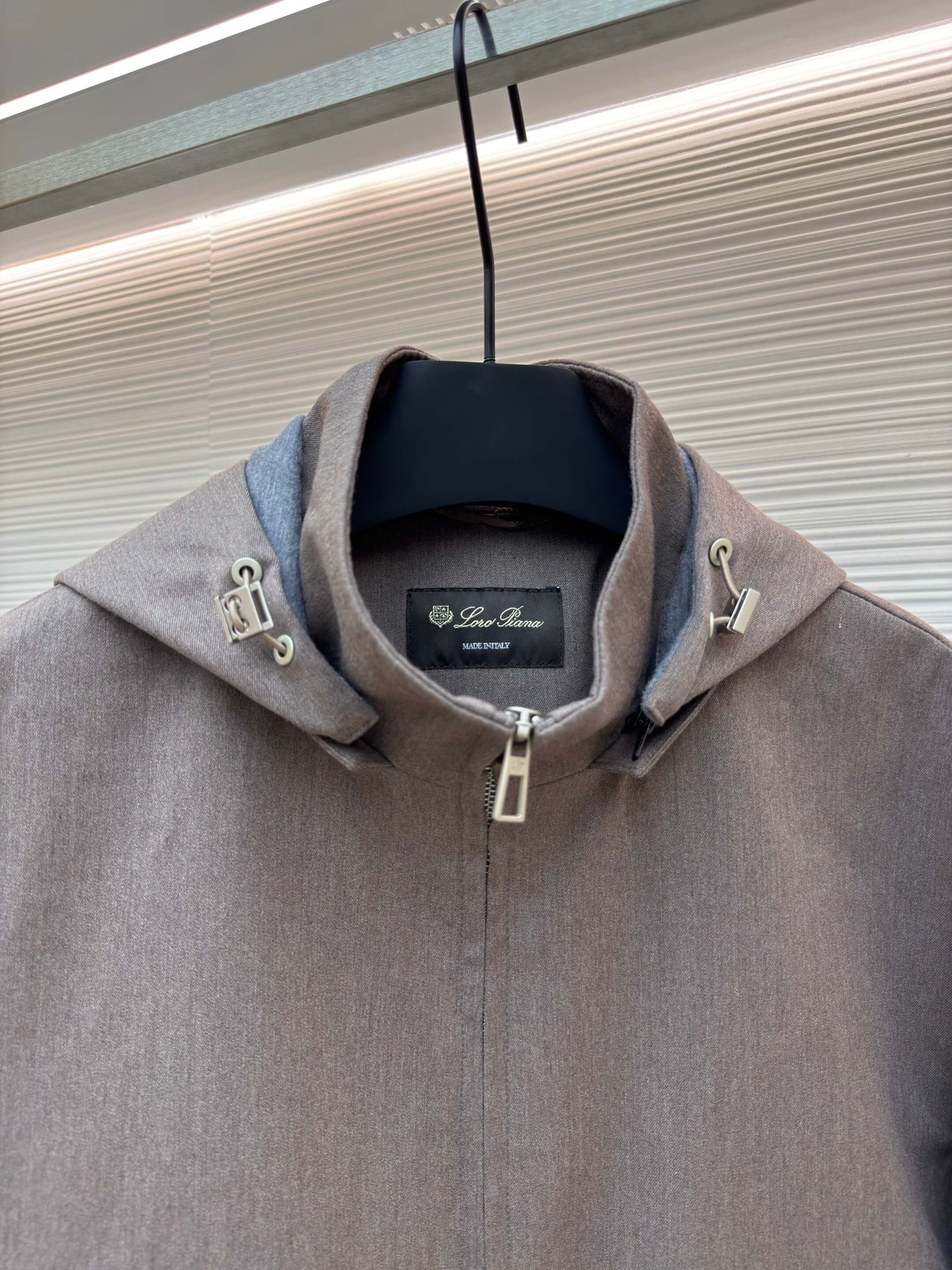 Loro Piana Bomber Pocket Cashmere Hoodie Jacket- Gray - Image 2