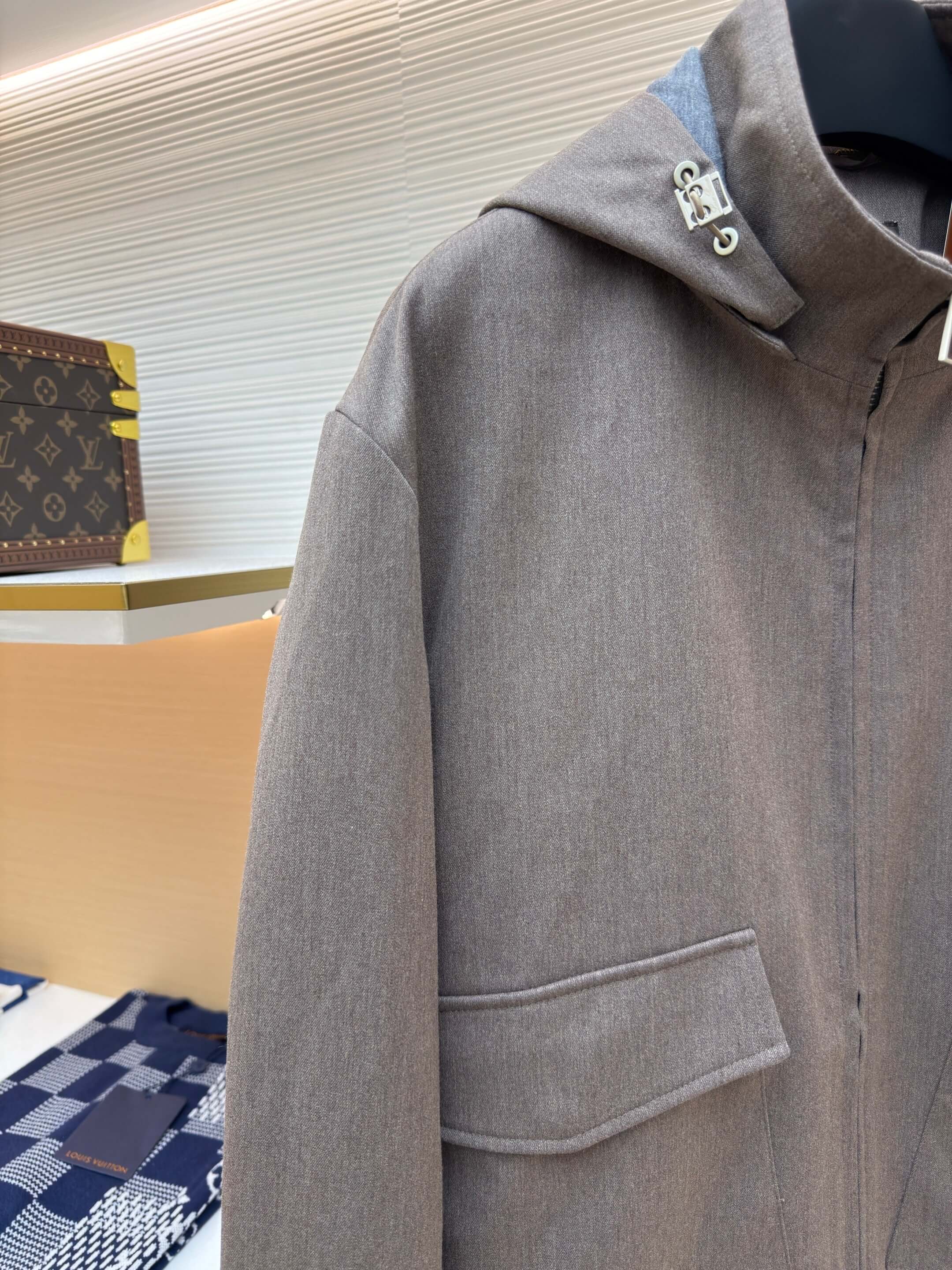 Loro Piana Bomber Pocket Cashmere Hoodie Jacket- Gray - Image 4