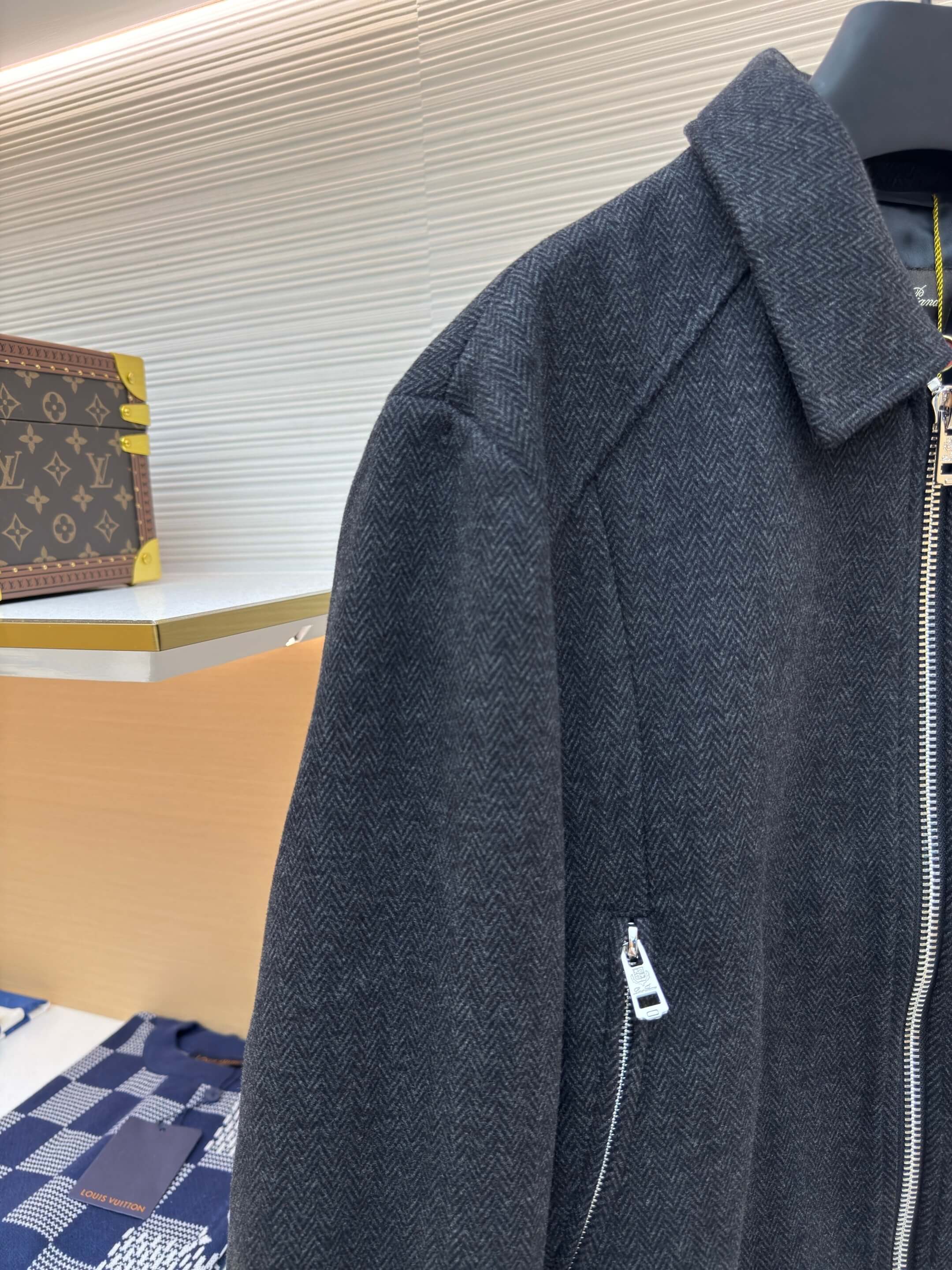 Loro Piana stand-collar Cashmere Jacket- Dark Gray - Image 2