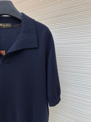 Loro Piana Walkery Seagull Collar Polo Shirt- Navy Blue - Image 8