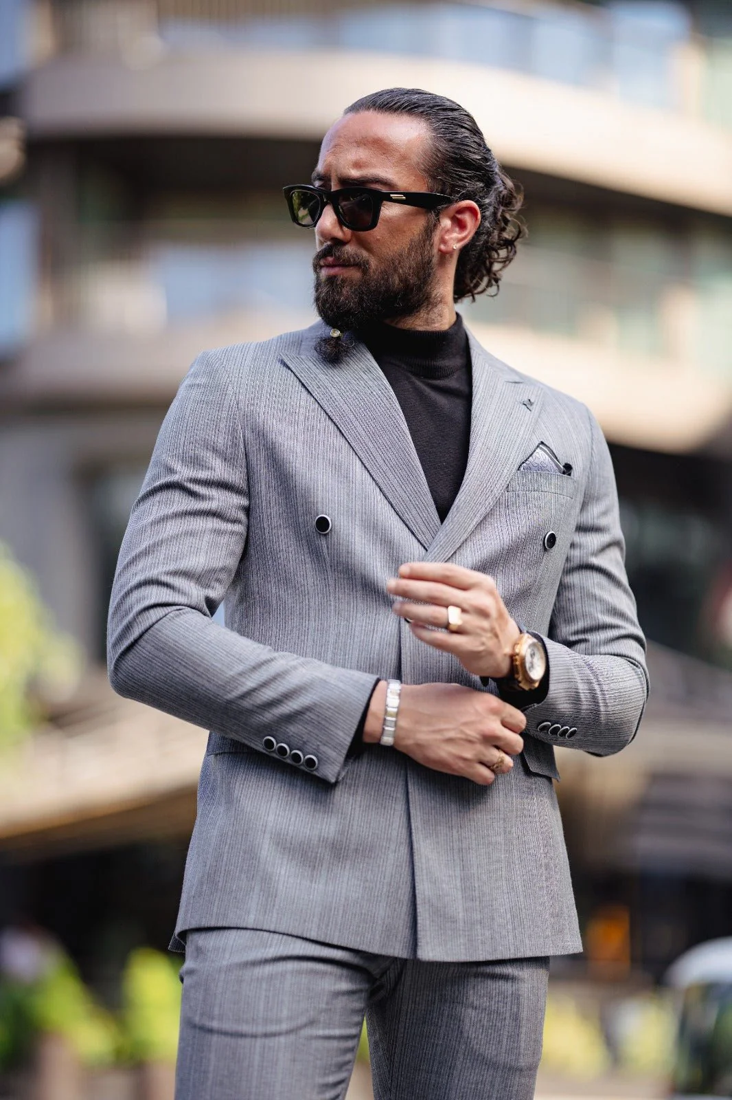Double Breasted Gray Business Casual Suit - Image 2