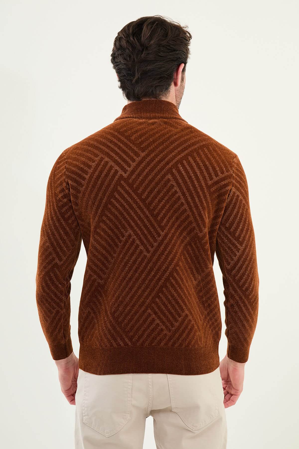 Men’s Tile Slim Fit Patterned Zippered Polo Collar Knitwear Sweater. - Image 3