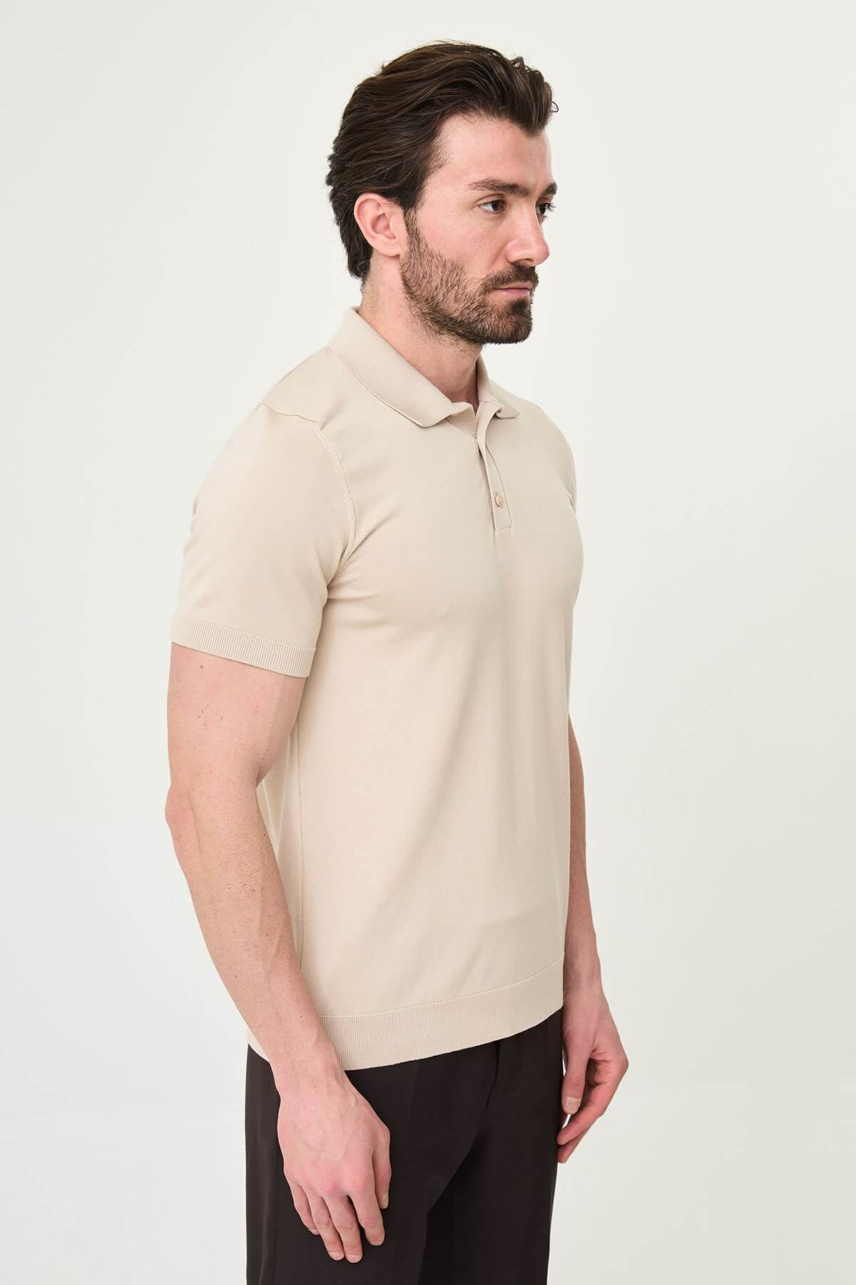 Men’s Beige Slim Fit Summer Polo Shirt - Image 2