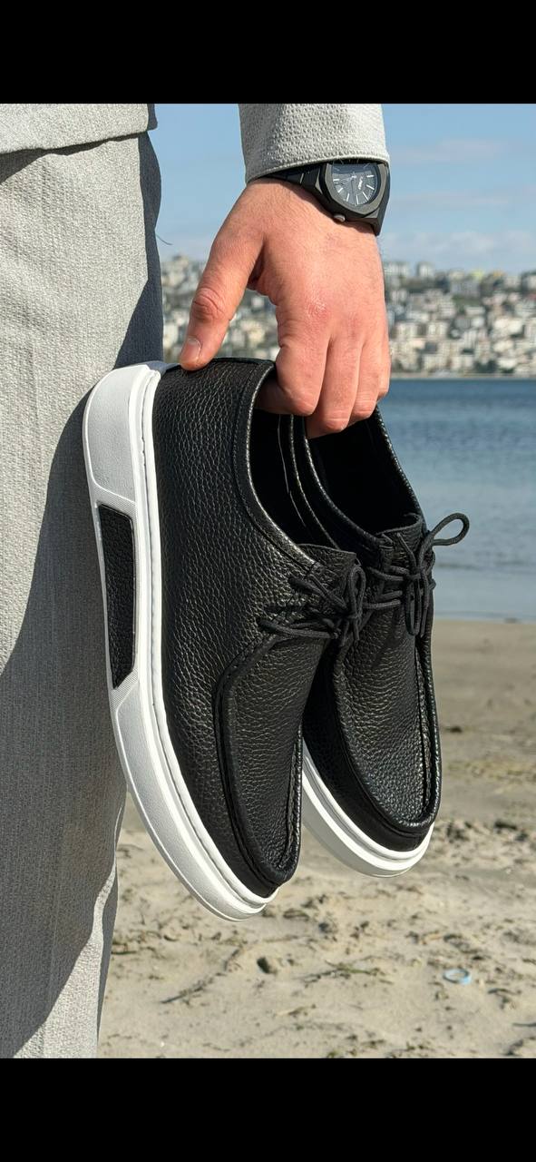 Men’s Black Leather Casual Derby Shoes. - Image 2