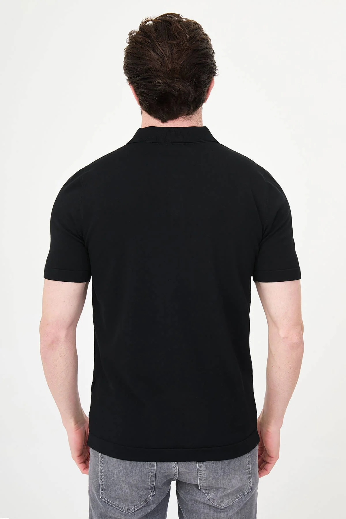 Men’s Black Slim Fit Knit Polo T-Shirt - Image 4